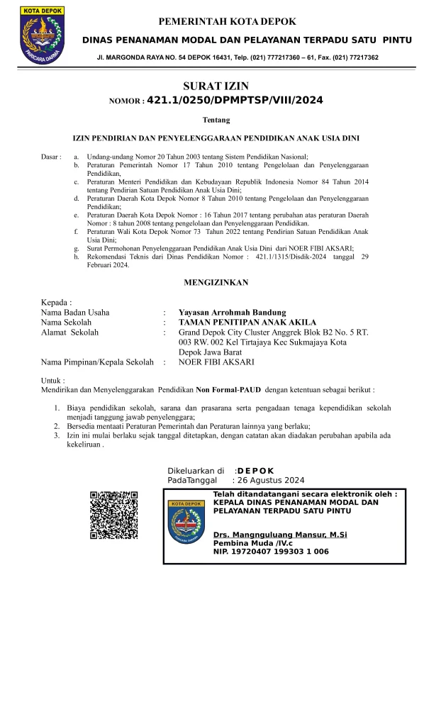 surat izin daycare akila